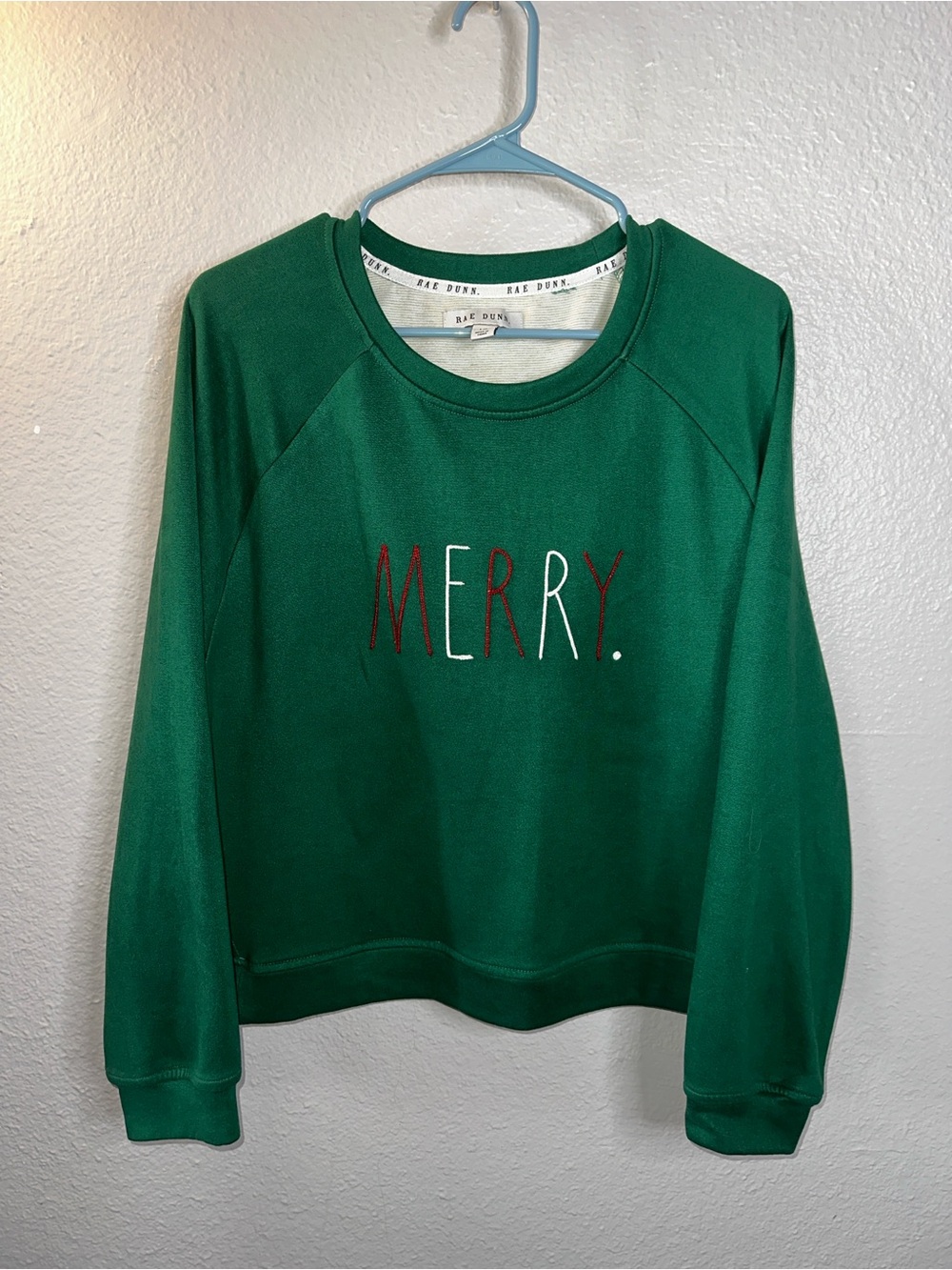 Rae Dunn Women’s Large Merry Green Holiday Crewneck Sweater NWOT